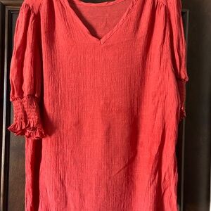 CUTE! LIGHTWEIGHT BURT ORANGE COLORED BLOUSE - 2X / 3X